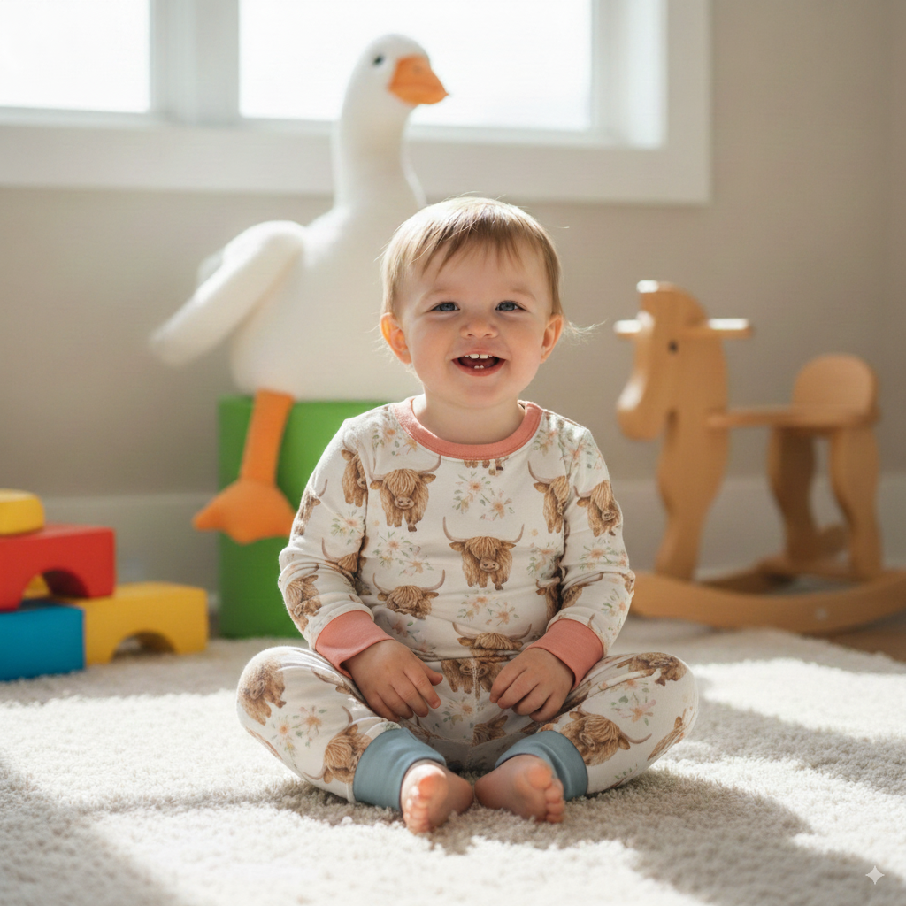 Pink Highland Cows - Hypo-Allergenic Bamboo 2 Piece Pyjama Set