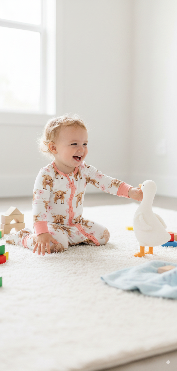 Pink Highland Cows - Hypo-Allergenic Bamboo Romper