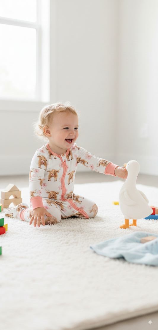 Pink Highland Cows - Hypo-Allergenic Bamboo Romper