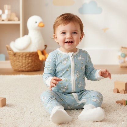 Blue Goosey Meadow Party - Hypo-Allergenic Bamboo Romper