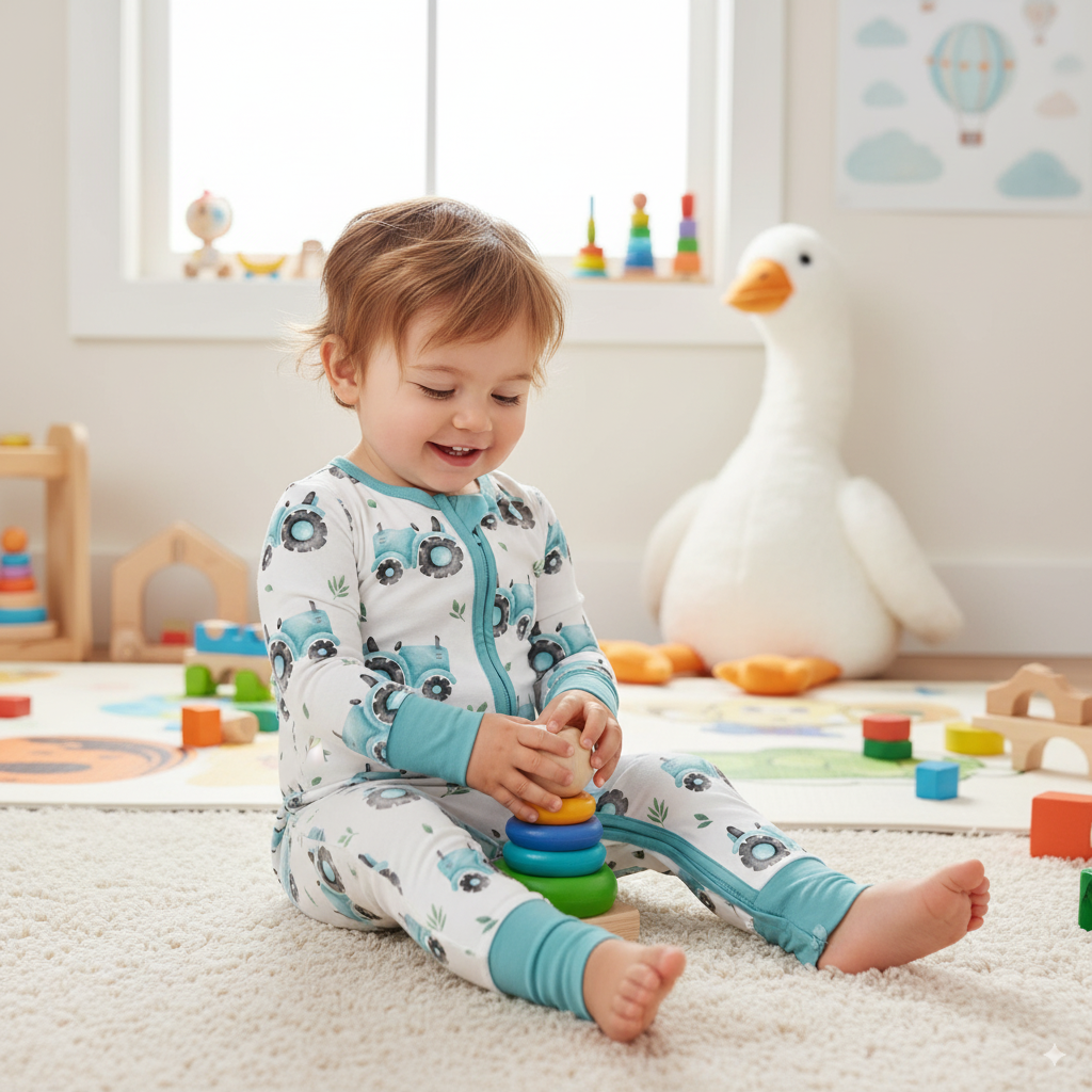 Blue Tractors - Hypo-Allergenic Bamboo Romper