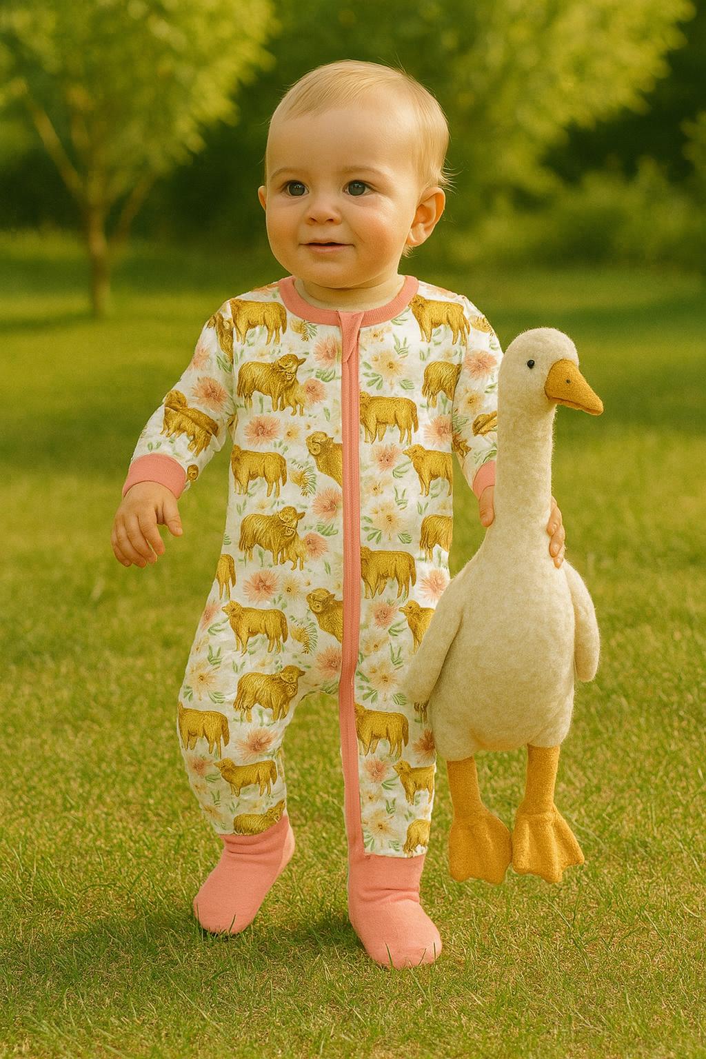 Pink Highland Cows - Hypo-Allergenic Bamboo Romper