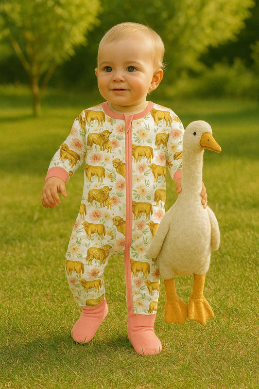 Pink Highland Cows - Hypo-Allergenic Bamboo Romper