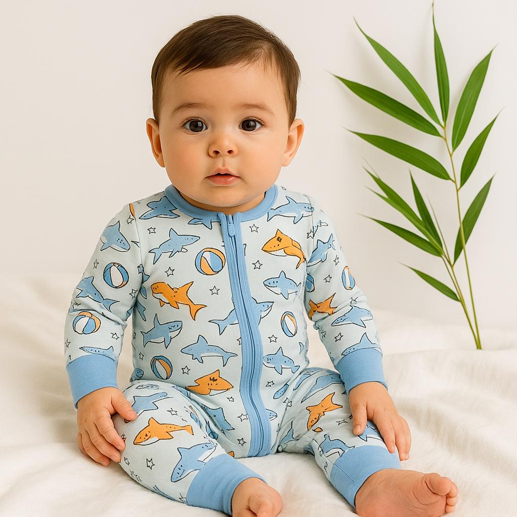 Blue Fishies Bamboo Sleepsuit